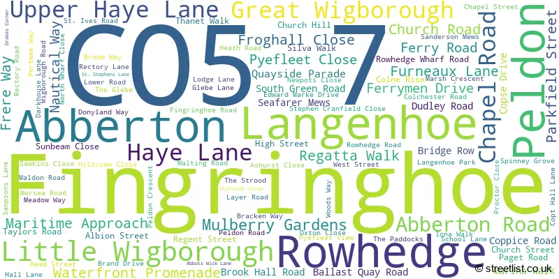 A word cloud for the CO5 7 postcode
